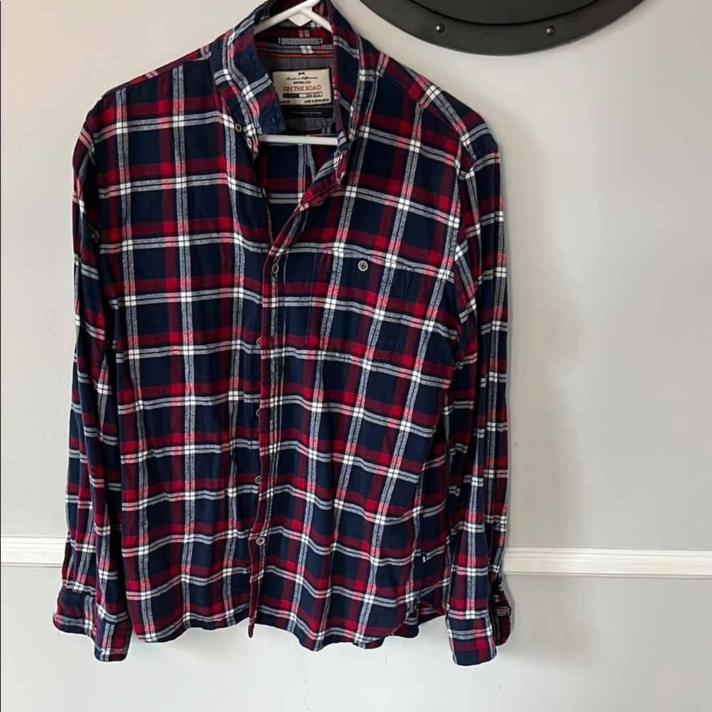 On The Road Men's Red and Blue Plaid Shirt